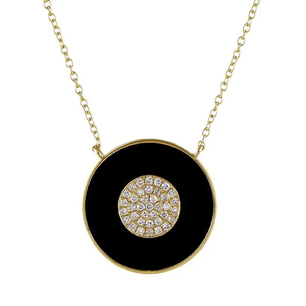 Black Enamel Diamond Disc Necklace