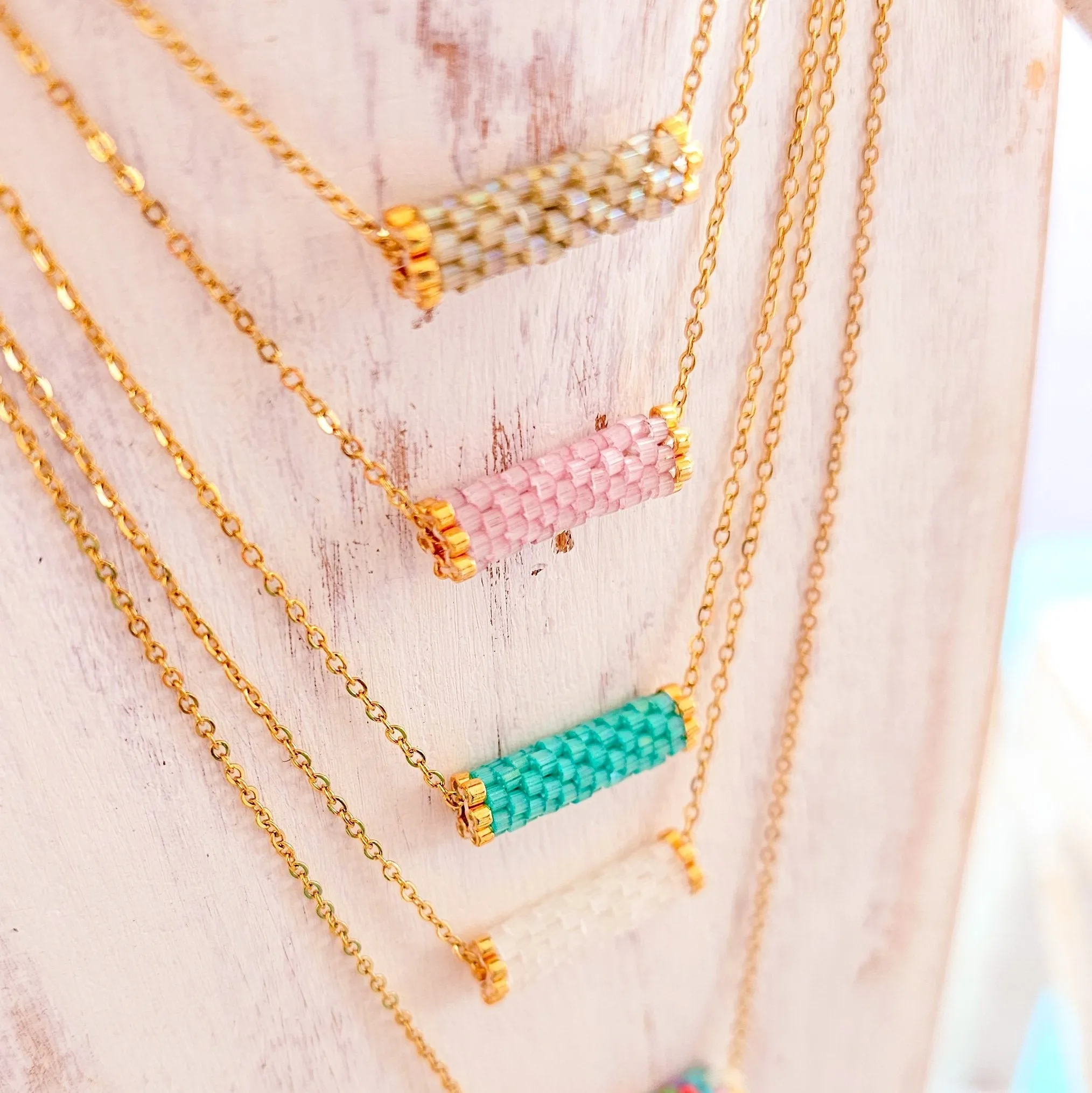Iridescent Minimalist Beaded Necklace