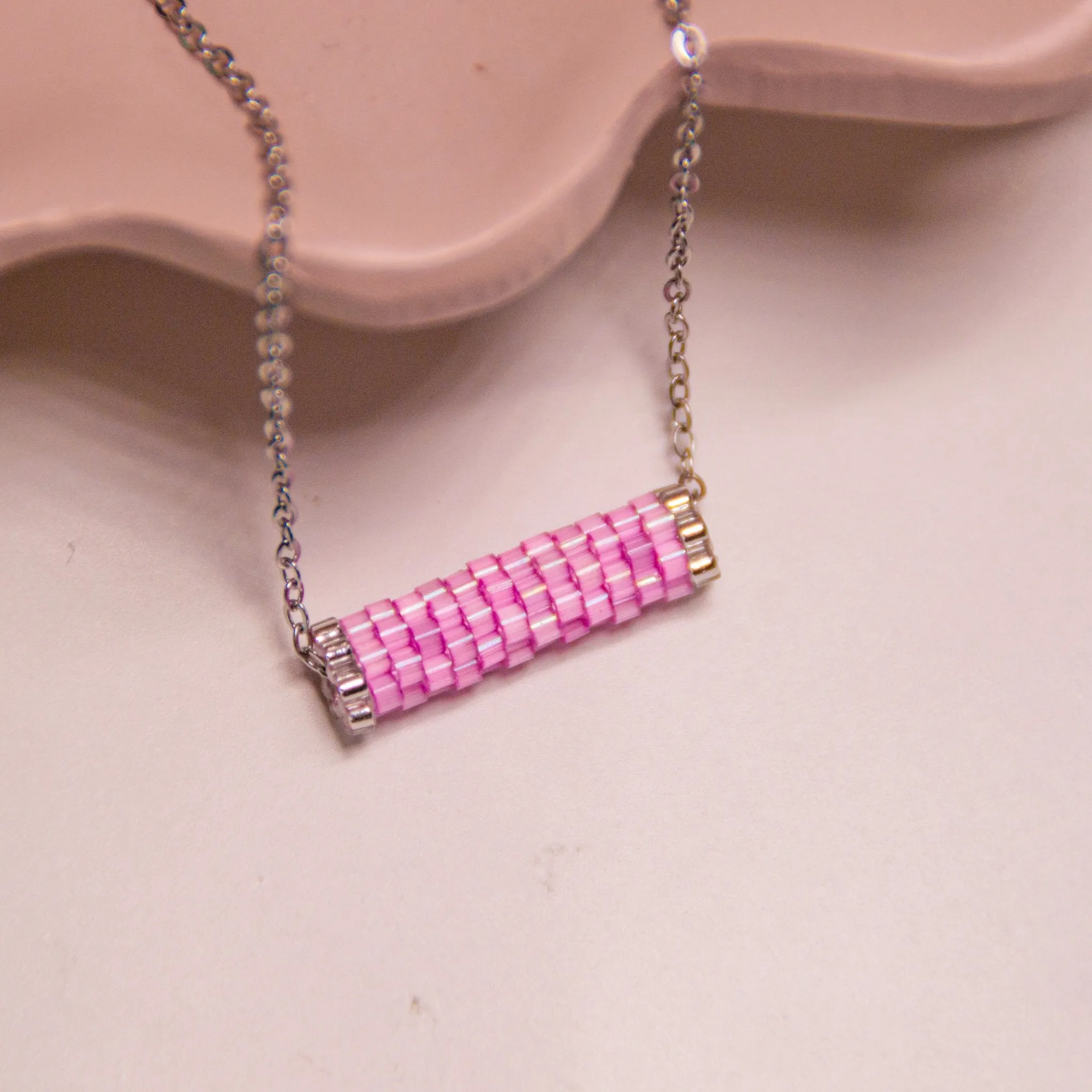 Iridescent Minimalist Beaded Necklace
