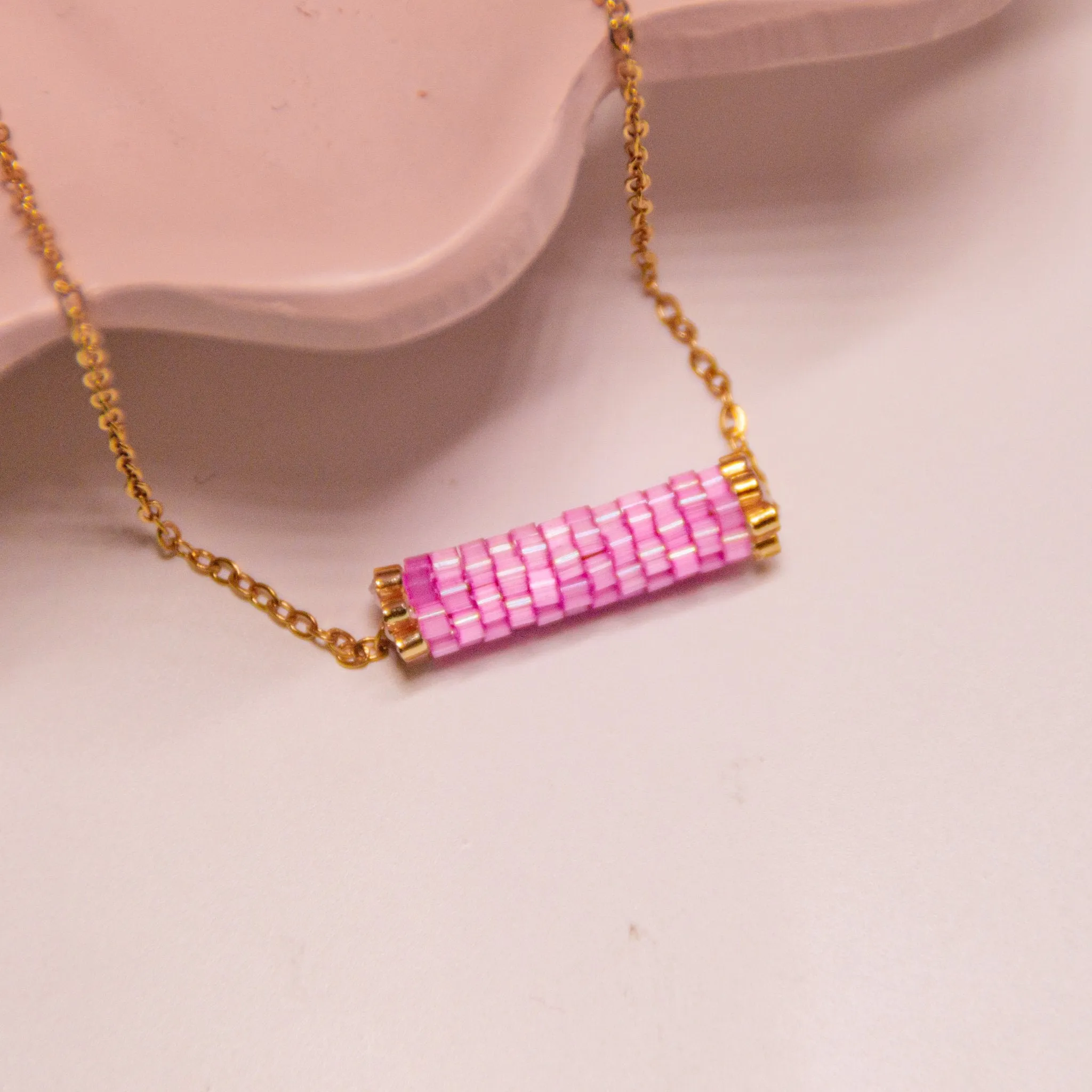 Iridescent Minimalist Beaded Necklace