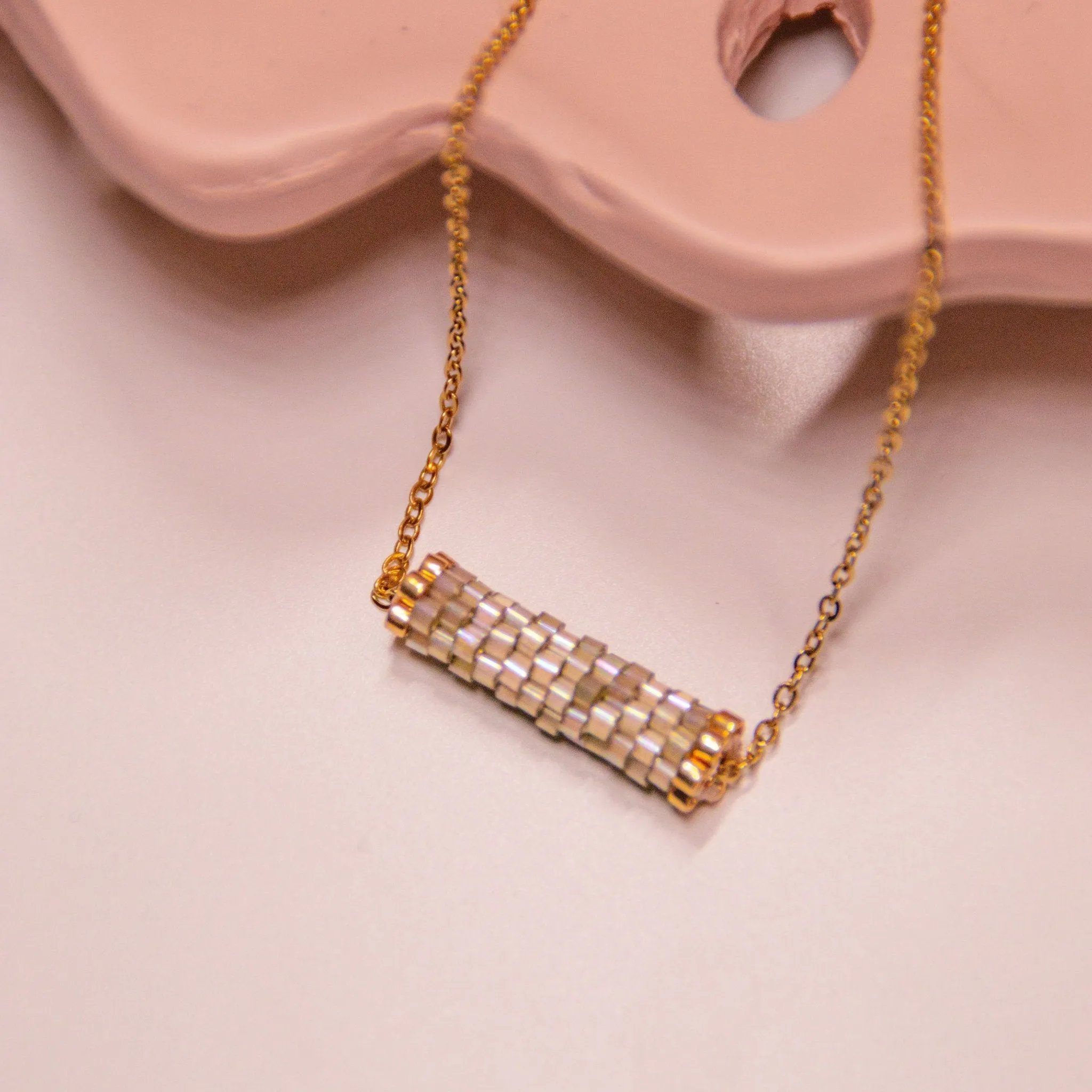 Iridescent Minimalist Beaded Necklace