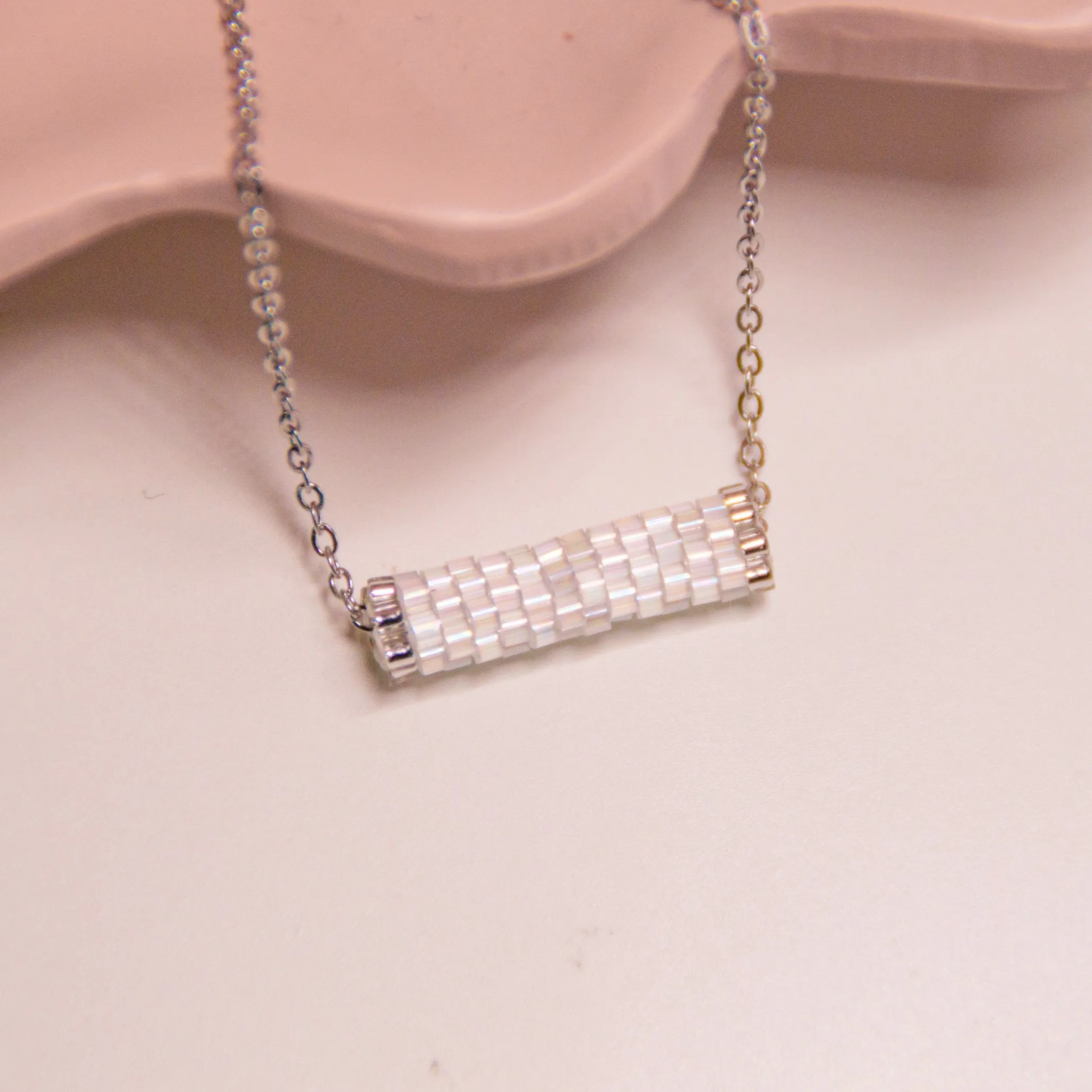 Iridescent Minimalist Beaded Necklace