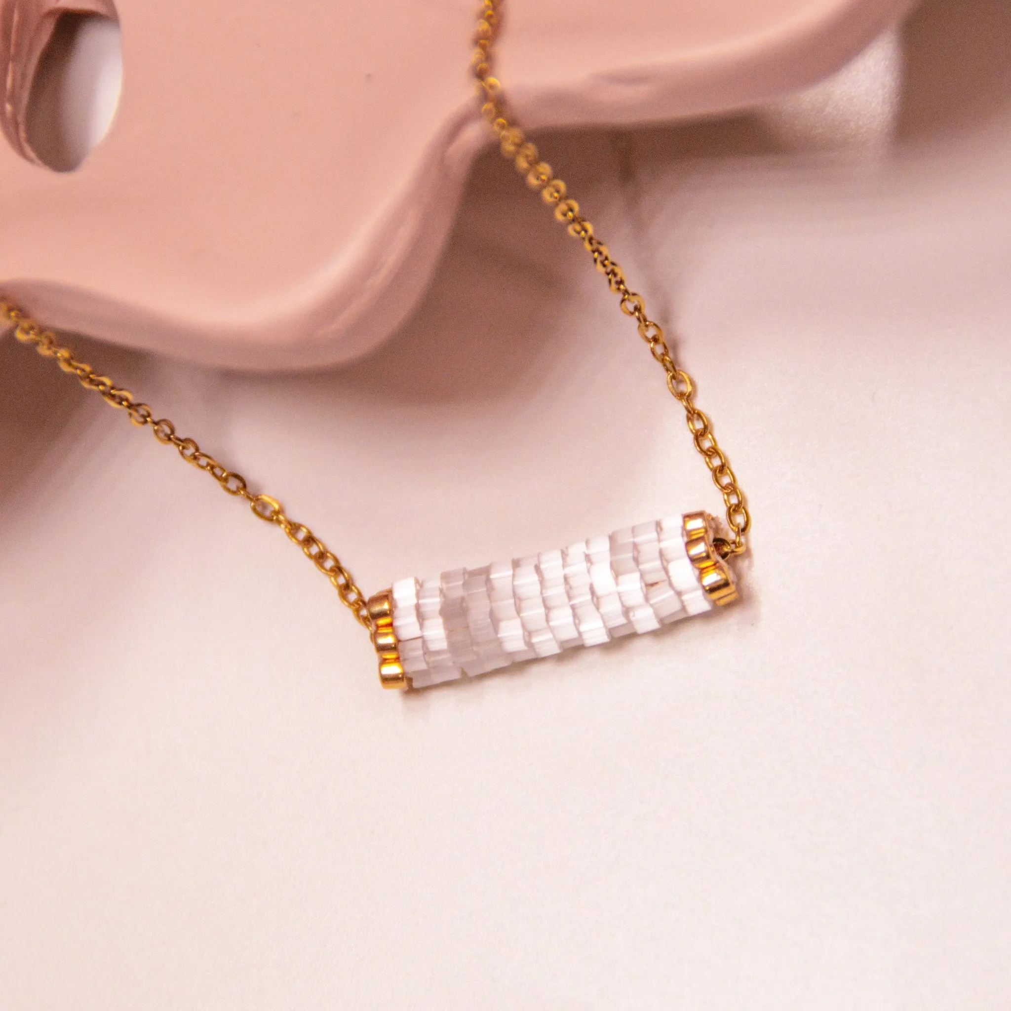 Iridescent Minimalist Beaded Necklace