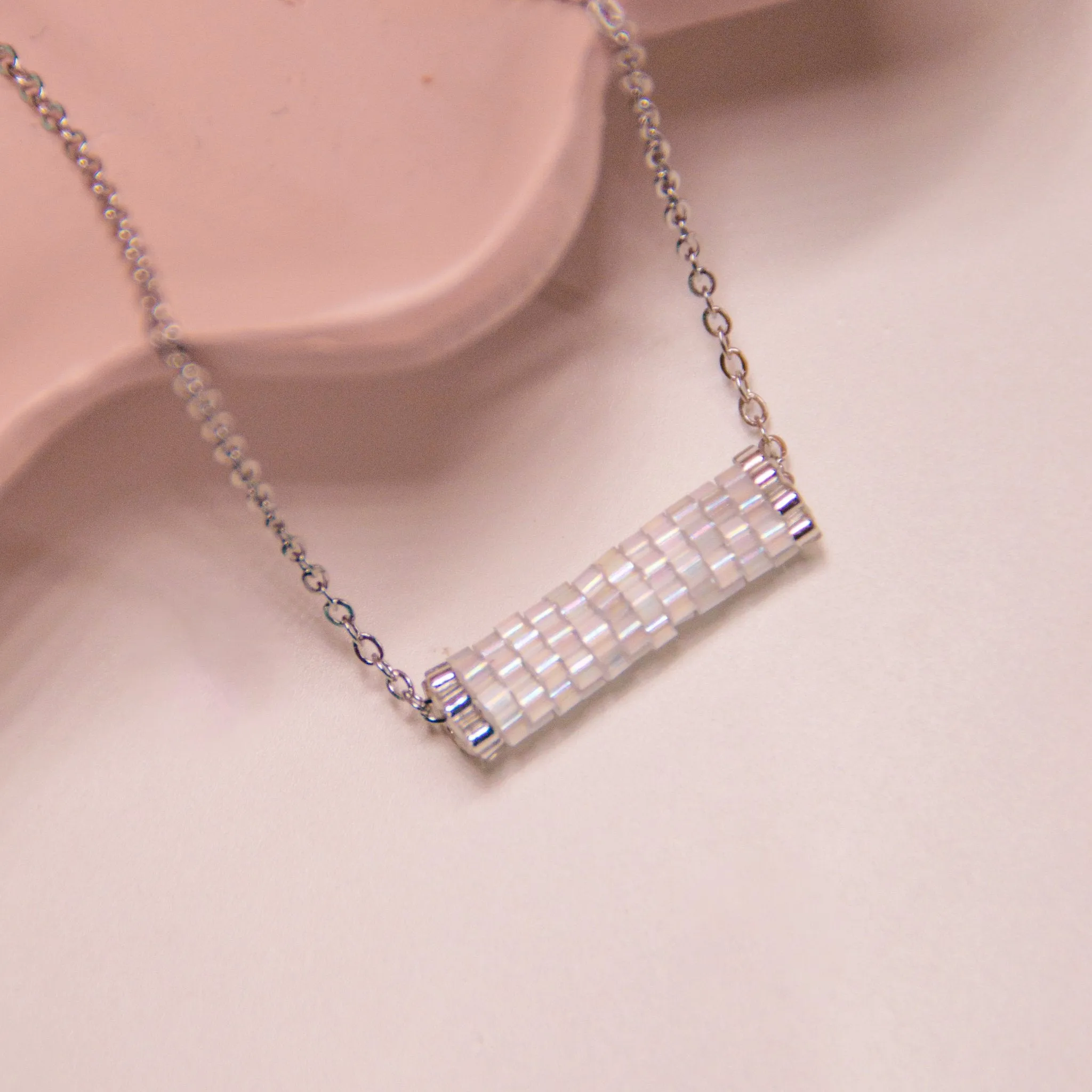 Iridescent Minimalist Beaded Necklace