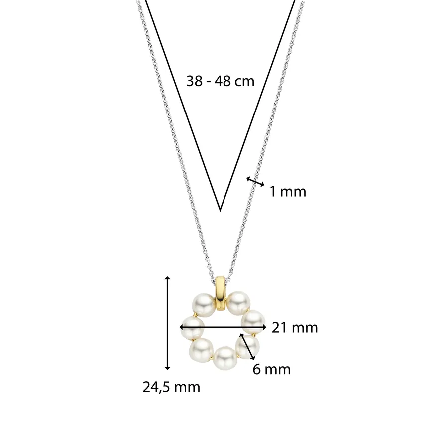 Milano Pearl Flower Necklace - Gold/Silver - 34036YP/42