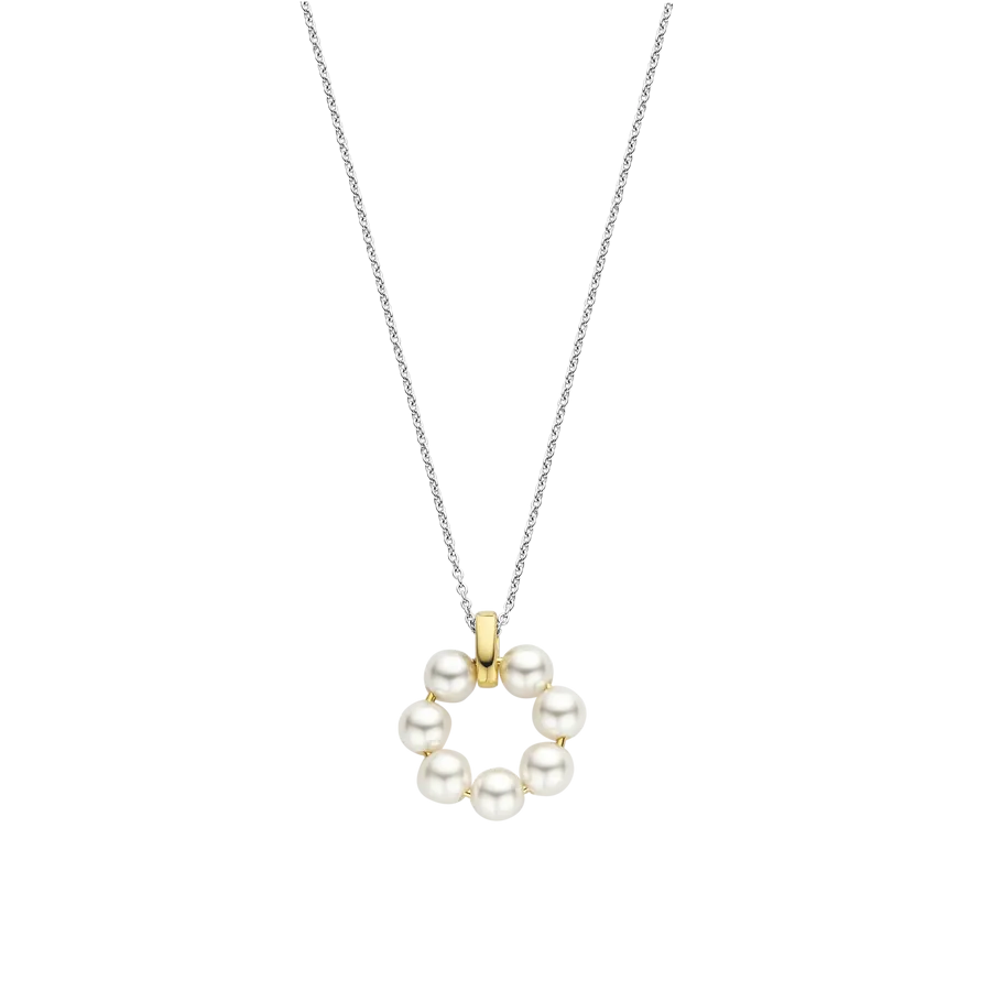 Milano Pearl Flower Necklace - Gold/Silver - 34036YP/42