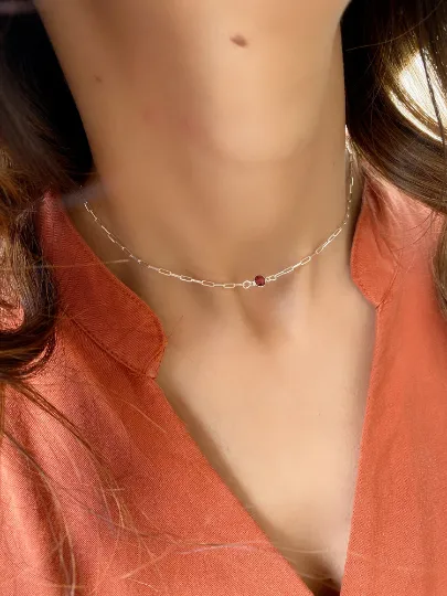 Minimalist Ruby Birthstone Necklace