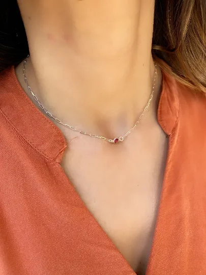 Minimalist Ruby Birthstone Necklace