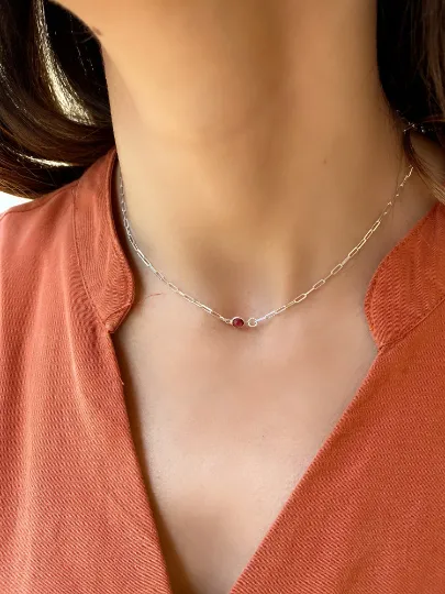 Minimalist Ruby Birthstone Necklace