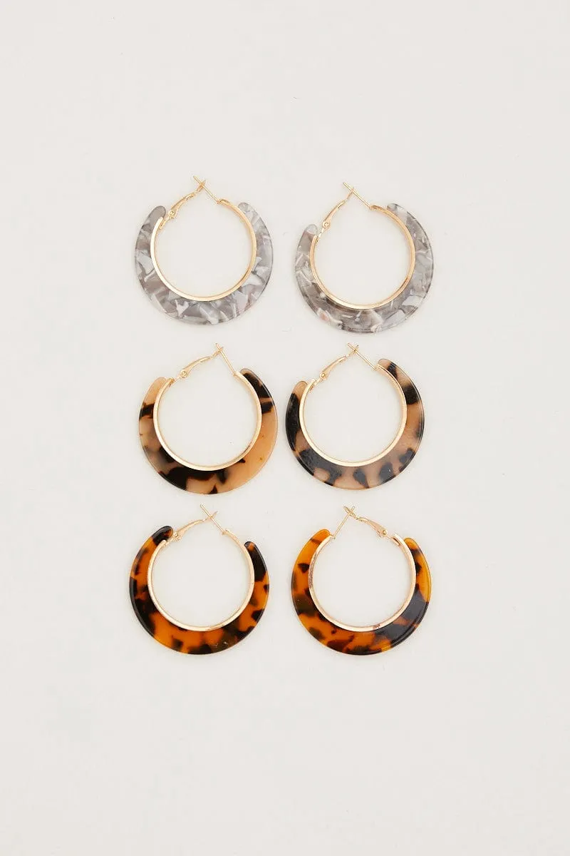 Multi 3 Pack Resin Hoop Earrings