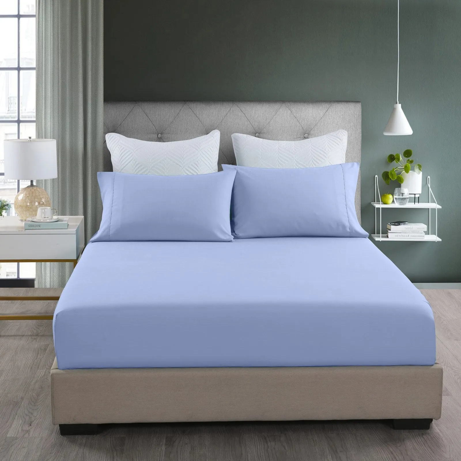 Royal Comfort 2000TC 3 Piece Fitted Sheet and Pillowcase Set Bamboo Cooling Double Light Blue