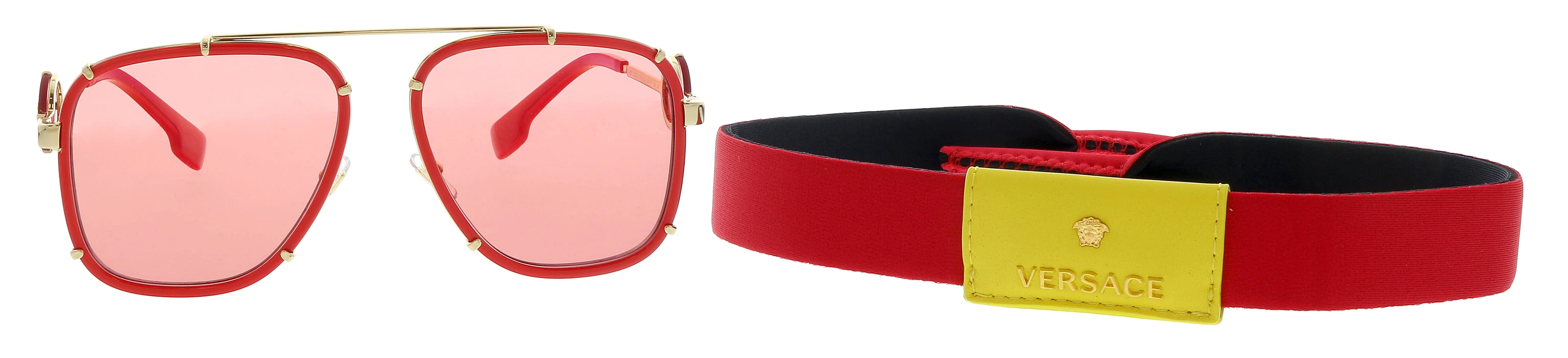 Versace 0VE2233 1472C860 Full Rim Red Gold Aviator Sunglasses